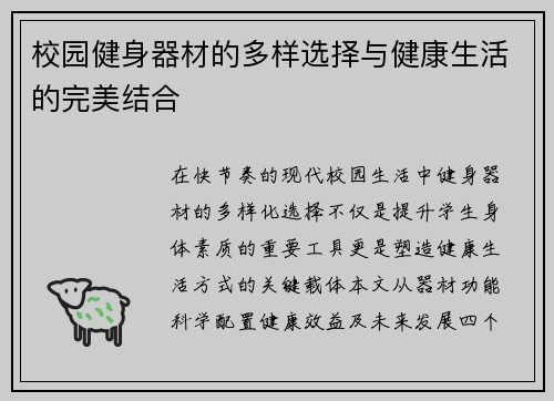 校园健身器材的多样选择与健康生活的完美结合